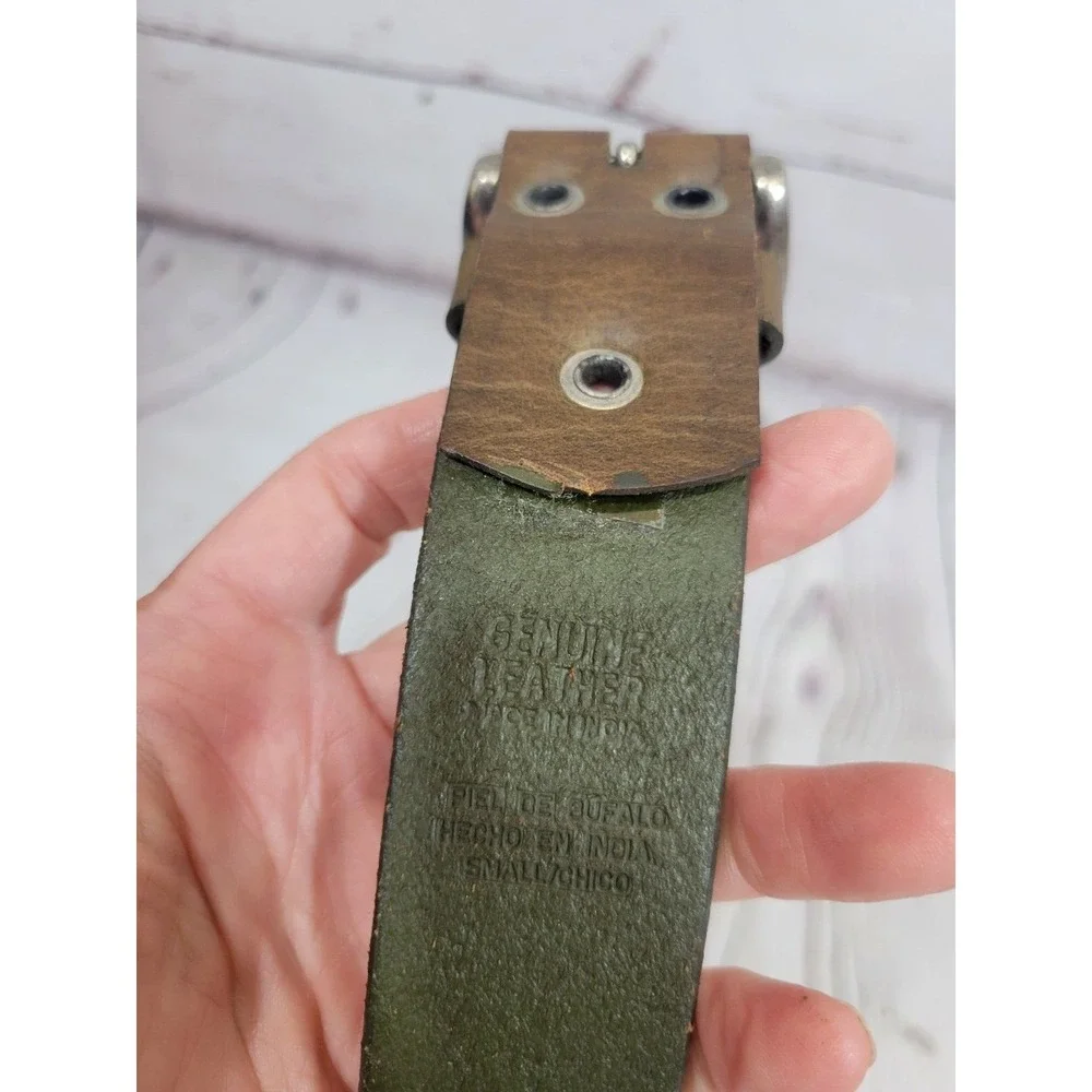 Leather Belt Vintage Boho Western Grommet Distressed Buffalo Brown Small
